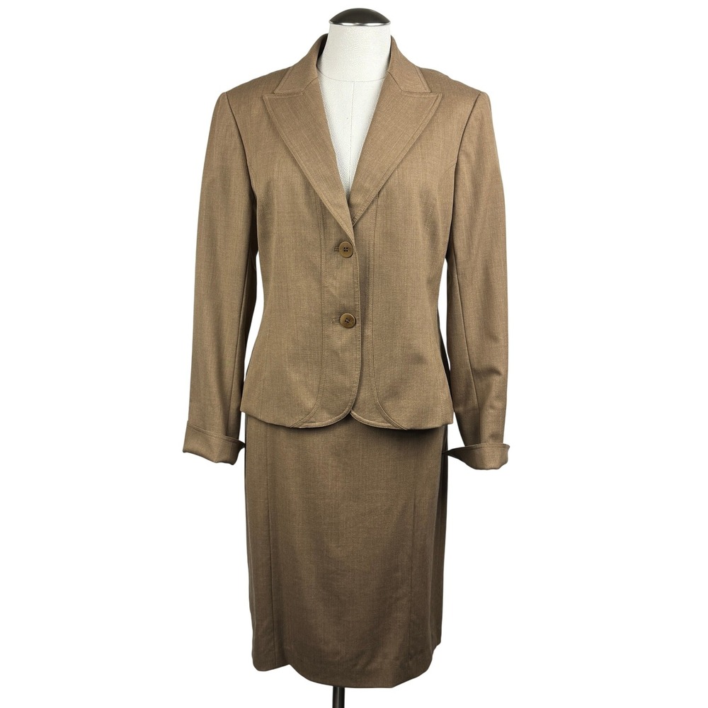Lafayette 148 New York Brown Wool Blend Skirt Suit Set 8 Blazer Pencil Skirt